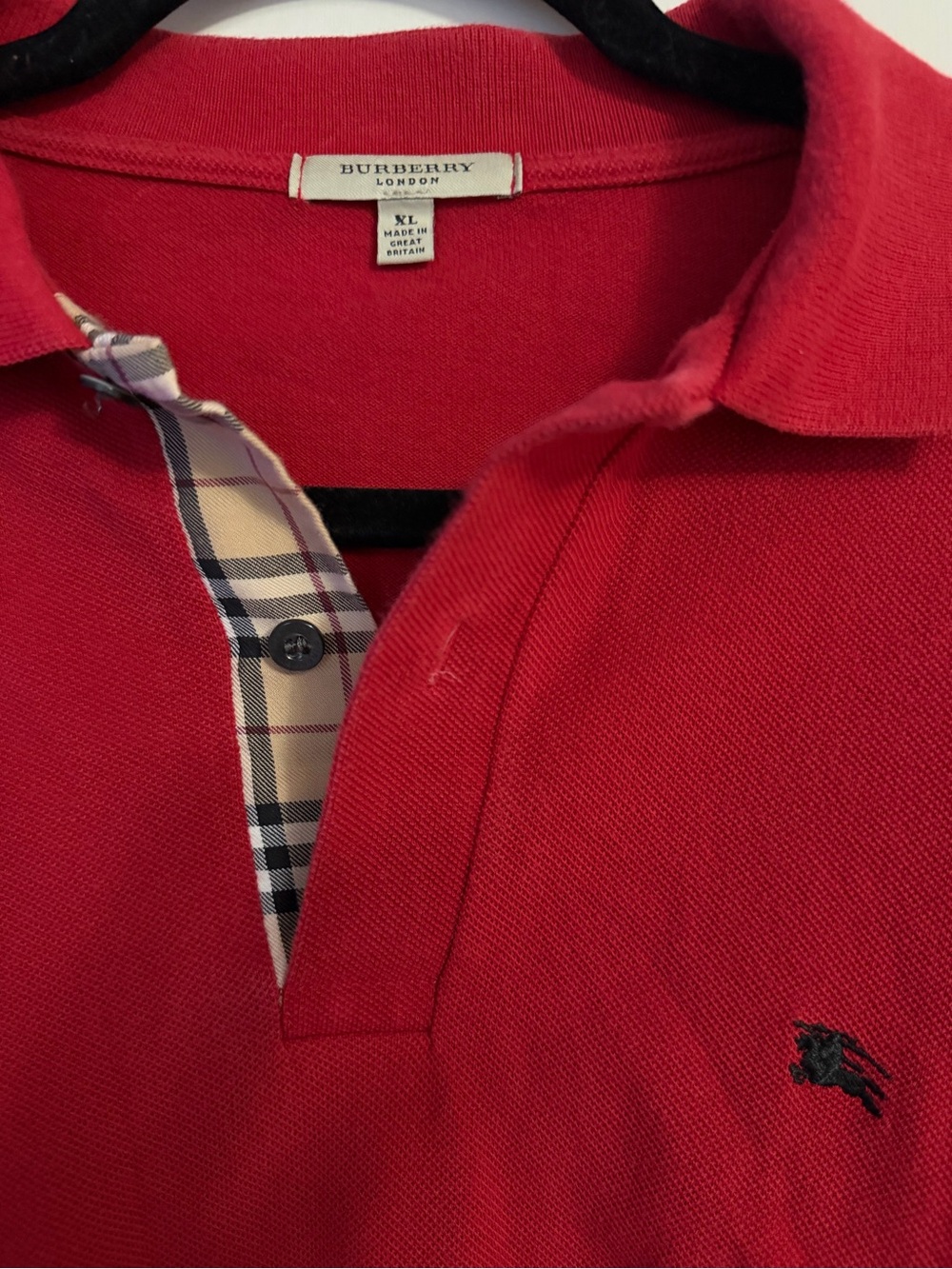 Burberry Red Polo with Signature Check Placket